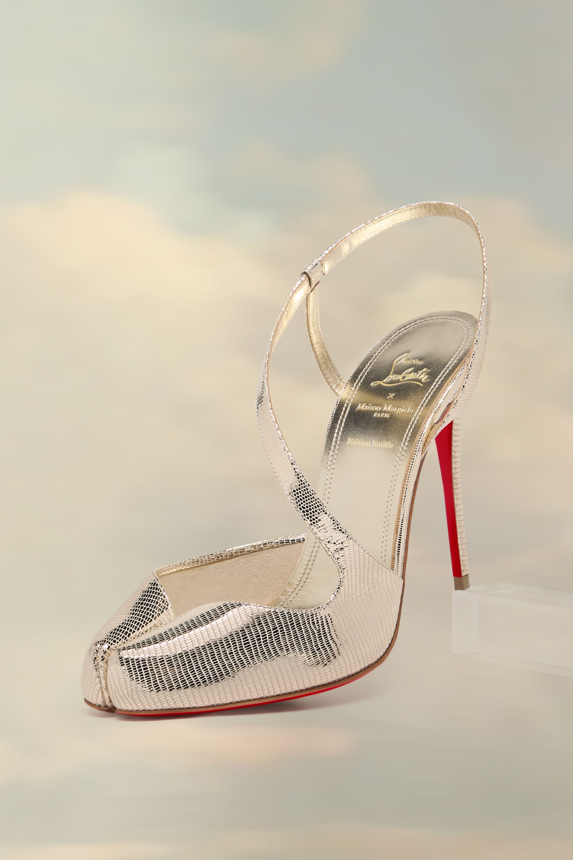 Loubiella Slingback Pump in Gold Laminated Calfskin, P98,476, MAISON MARGIELA X CHRISTIAN LOUBOUTIN, sand-uaecom*